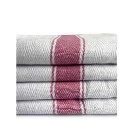 OPAL AND OAK HOME Herringbone Kitchen Towel Set of 4 48 x 75 cm 100% Rich Cotton Fibre Machine Washable Reusable Soft and Absorbent Dish Cloth Tea Towels and Kitchen TOWELS for Drying and Washing RED