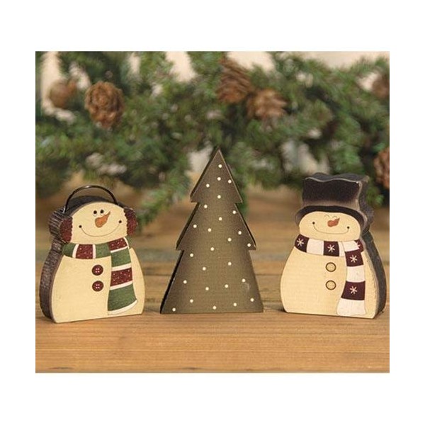 Hearthside Snowmen & Christmas Tree Wood Blocks Set of 3