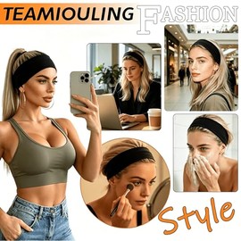 7cm Wide Black Headbands for Women Men, 3pack Stretchy Head Bands Hair, Soft Fabric Sports Hair Bands for Makeup, Yoga, Running, Gym Hair Accessories (3 Blcak)