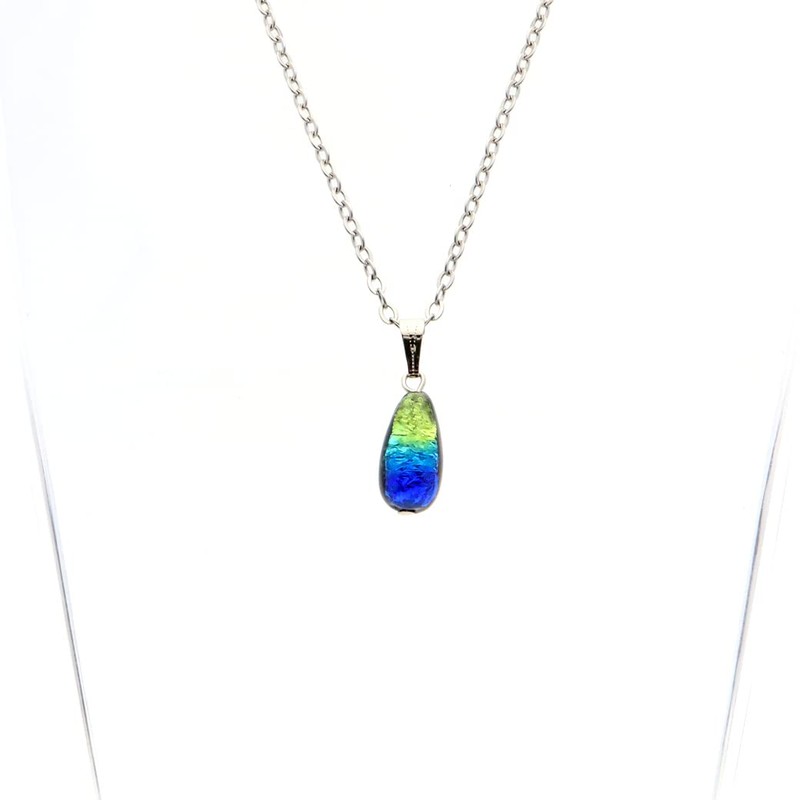 Gold Stone Sparkling Firefly Glass Necklace, Keramarin, Blue, Drop, Pendant,