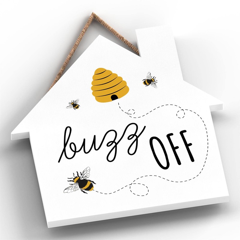 Global Designs Buzz Off Bee Themed Decorative Wooden House Shaped
