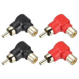 sourcing map RCA to Speaker Wire Connector, 90 Degree RCA Adapter Zinc Alloy Gold Plated Stereo Audio Connector Jack Converter Black Panel Mount 4pcs