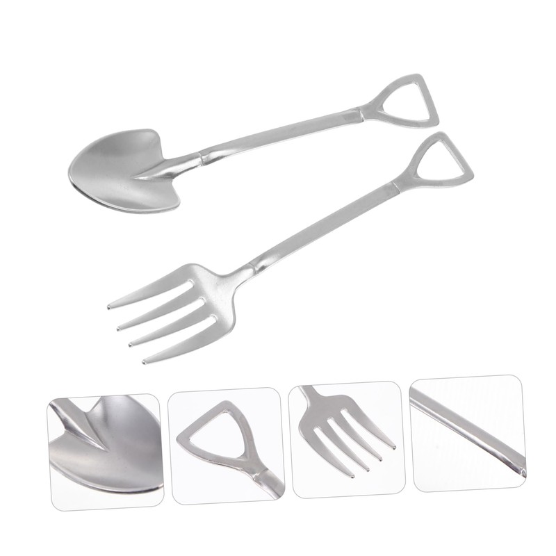 KICHOUSE 2pcs Stainless Steel Shovel Design Cutlery Set Multipurpose Fork