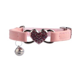 Tabanzhe Heart Cat Collar-Adjustable Rhinestone Collar with Safety Belt and Bell Bling Diamond Soft Plush Velvet Collar for Kitten Small Dog Cat,Pink