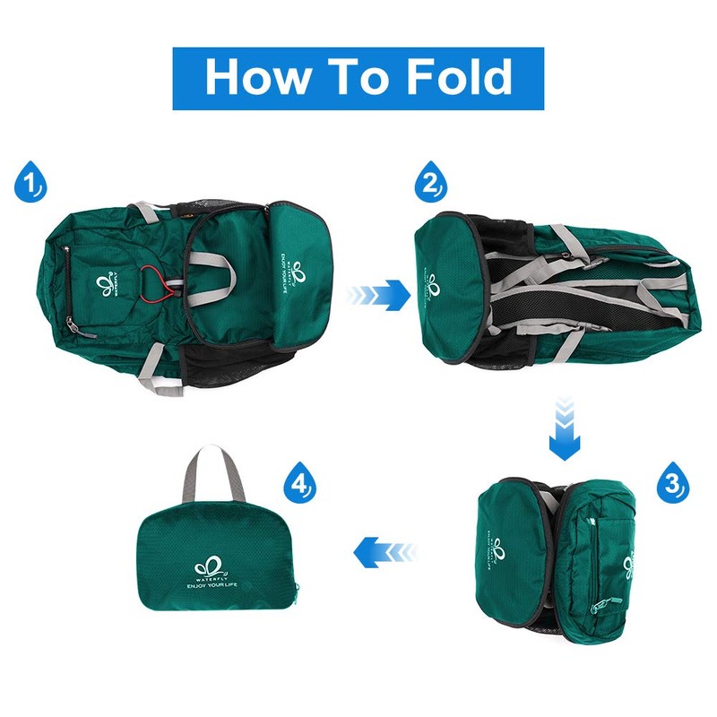 WATERFLY Foldable Travel Backpack Lightweight 20L Hiking Daypack for Outdoor