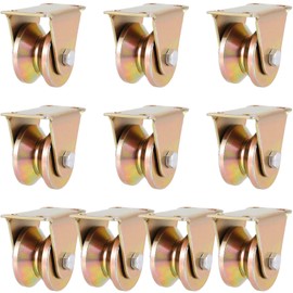 ZEONHAK 10 PCS 2 Inch V Groove Wheel, 1045 Steel Sliding Gate Rollers Heavy Duty Caster Wheels Pressure Bearing Pully Long-Lasting Convenient V-Shaped Bracket Roller