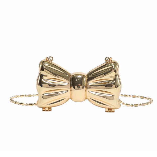 YJKIS Mini Women Metallic Bow Evening Clutch Bowknot Metal Handbag