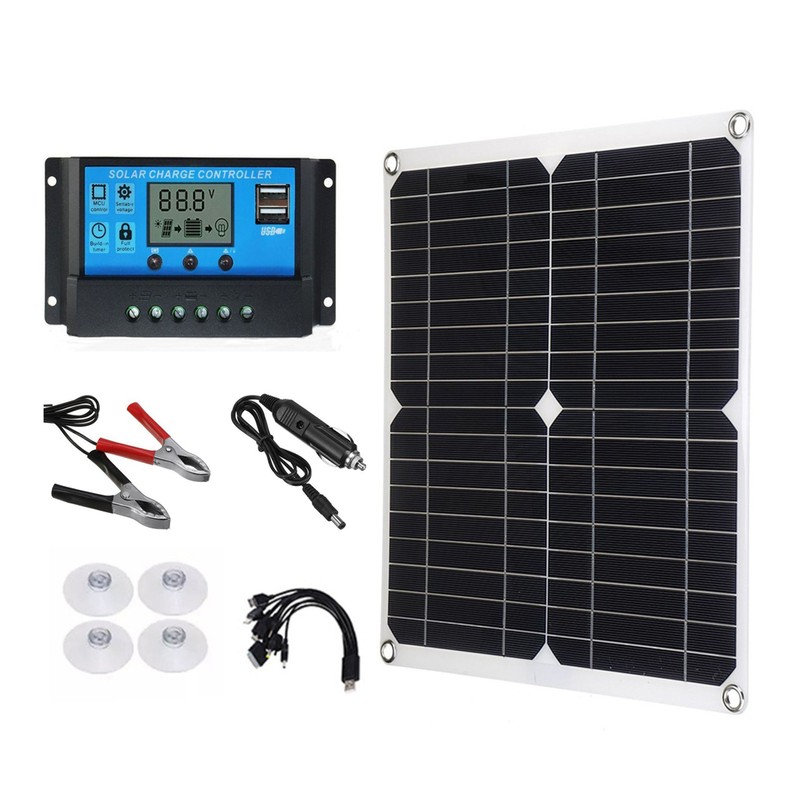 18V 25W Monocrystalline Solar Panel Kit Dual USB Cellphone Recharger