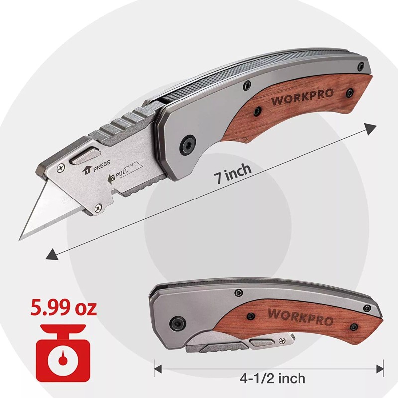 WORKPRO Folding Utility Knife Stainless Steel Head & Liner Lock