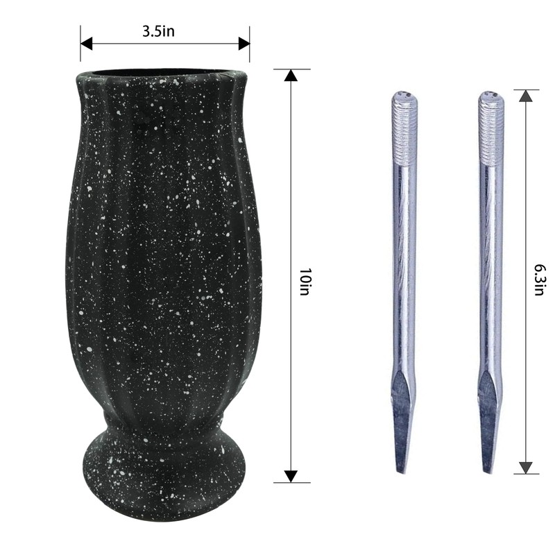 Cemetery Vase, Black Plastic, Modern Cylindrical Vase with Ground Spike,