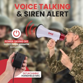 Pyle 40 Watt Professional Megaphone Clear Sound & Ergonomic Grip - Multi-Function with Talk, Siren, Volume Control - Detachable Handheld Mic - Indoor & Outdoor Sports, Emergency Response