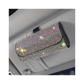 Osilly Bling Car Sunglass Holder for Sun Visor, Sparkling Crystal Leather Automotive Eyeglasses Mount Clip Organizer with Hidden Magnetic Closure for Men Women, Universal for SUV Truck Van（Multicolor）
