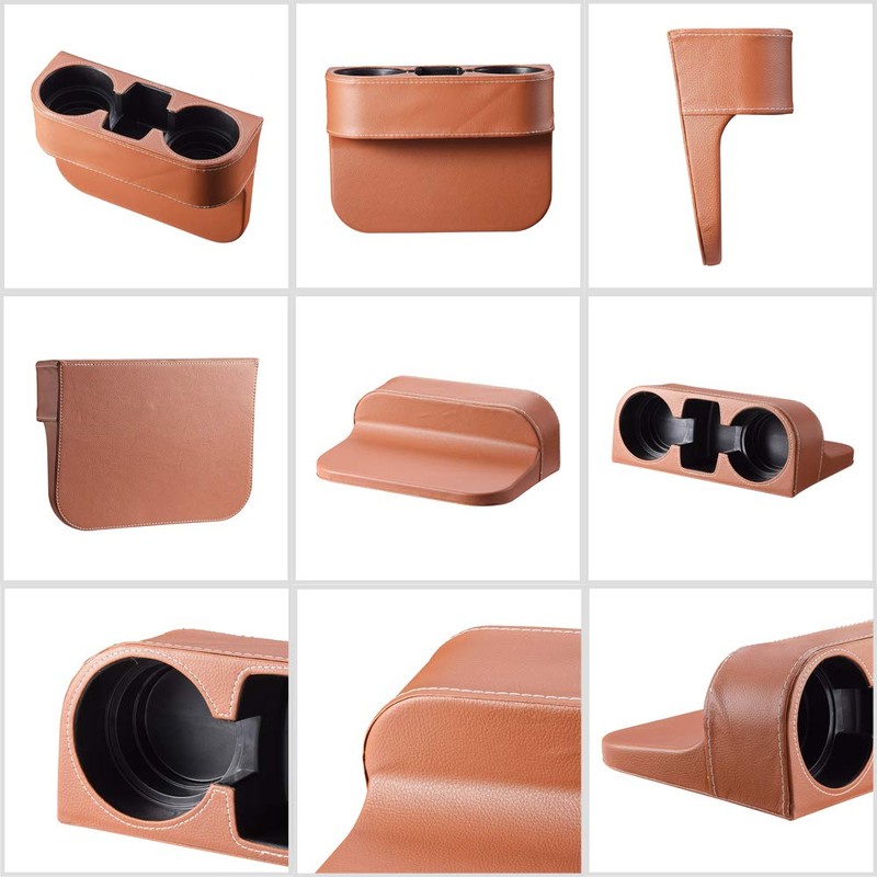 Brown Multifunctional Car Cup Holder Car Seat Organizer Gap Filler