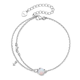YUNKAI 925 Sterling Silver Opal Bracelet for Women, Adjustable Round Cut 6MM Opal Star Bracelet White Gold Plated, Jewelry Gifts for Her Birthday Christmas Mothers Day, Sterling Silver , Opal