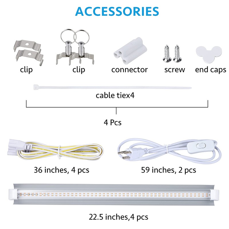 Grow Light, 2ft T8,100W(4 x 25W, 600W Equivalent), Super Bright,