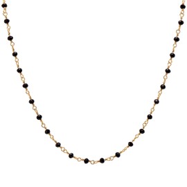 Black Beads Wrapped Golden Wire Long Chain Necklace for Women, 20 Inches