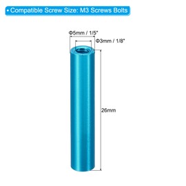 PATIKIL Pack of 6 M3 Aluminium Spacers, M3 Metal Spacer Aluminium 3 mm ID x 5 mm OD x 26 mm L Thread Spacer Screw Stand Round for RC Car Drones Motherboard, Blue