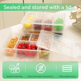 2 Pack Divided Veggie Tray with Lid,Clear Refrigerator Organizer Bins Plastic Food Storage Containers for Snack, 5 Compartment Snackle Box Container for Fridge, Salad,Fruit, Vegetable, Meat