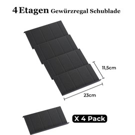 Famhap Pack of 4 Spice Rack for Drawers, Spice Drawer Insert, 4 Tier Drawer Organiser System, Organiser for Kitchen, Worktop, Cabinet, Shelf, Black
