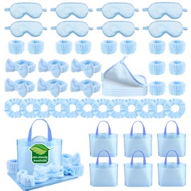 iPalamila 48 Pcs Sleepover Party Supplies For Girls,Skin Care Headband And Wristband Sleepover Kit With Simulated Silk Eye Mask Hair Strap Pink Non Woven Bag, Great For Sleepover Party,Slumber Partys