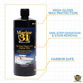 Marine 31 Gel Coat Heavy-Cut Cleaner Wax | Liquid Oxidation Remover for Painted & Coated Boat Surfaces | Restores Shine & Smooth Finish | M31-241 | 32oz