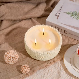 Viyffo 20oz Large Scented Candle - Lemongrass & Bergamot, 3 Wick Home Scented Candle, Non Toxic Soy for Women and Men, Ivory White Textured Ceramic Jar, Luxury Fragrance, Elegant Home Décor & Gift
