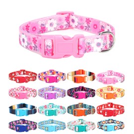 Moonpet Dog Collars for Puppy X-Small Small Medium Large Dogs - Unisex Cute Design Boys Girls Dog Pet Collar Soft Adjustable Bohemia Fancy Floral Dog Collars-Pink Daisy-S