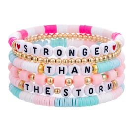 Jvvsci Inspirational Motivational Gifts Bohemian Stackable Stretch Bracelets Set Boho Preppy Jewelry for women Friends BFF Sisters Encouragement Gift Uplifting Gift For Her (Stronger Than the Storm)