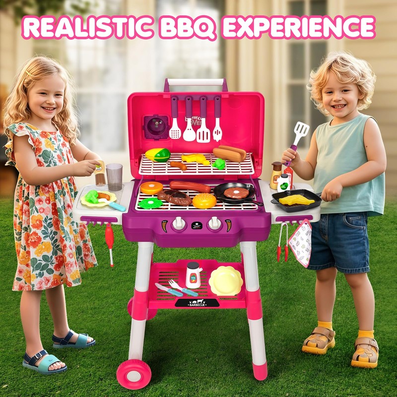 Kids Play Kitchen Toys, Kids BBQ Grill Playset with Smoke