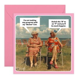 Central 23 Funny Retro Card For Women - Bucket List - Hilarious Birthday Greeting Cards For Sister Cousin Nana Mum - Best Friend Birthday Card - Comes With Stickers