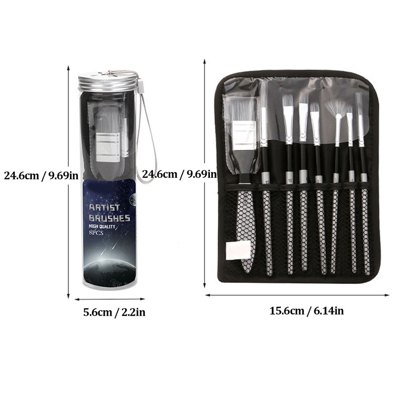 8Pcs Paint Brush Paintbrush Pen Soft Nylon Wool with Storage