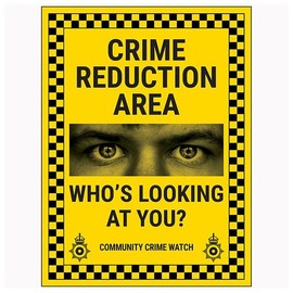 V Safety Crime Reduction Area/Who's Looking At You? / Community Crime Watch 200 x 300 mm - Glow In The Dark 1mm Rigid Plastic Safety Sign