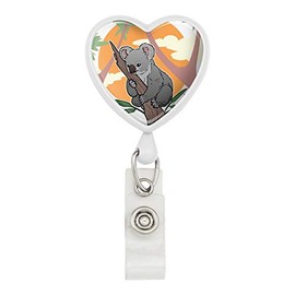 Koala Resting on Eucalyptus Tree Heart Lanyard Retractable Reel Badge ID Card Holder - White