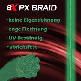 Paradox Fishing 8 x PX Braided Fishing Line, Green, 150 m, 0.20 mm, 12.2 kg, Braided Fishing Line, Tight Braided