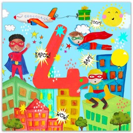 Twizler 4th Birthday Card for Boys - Superhero - Age 4 Year Old Childrens Happy Birthday Card for Kids