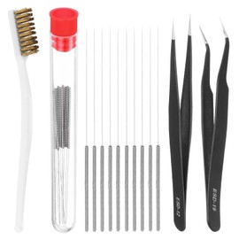 MECCANIXITY 3D Printer Nozzle Cleaning Tool Kit, 10Pcs Stainless Steel 0.3mm 3D Printer Nozzle Cleaning Needles, 2Pcs Tweezers, One Brass Wire Toothbrush