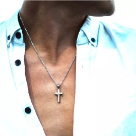 Fashion Jewelry MEN SIMPLE CHRISTIAN CROSS FAITH GOD German Silver Pendant Charm On 18" Necklace