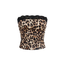 WDIRARA Womens Tube Tops Strapless Tank Tops Leopard Print Bandeau Going Out Crop Top,Brown,X-Small