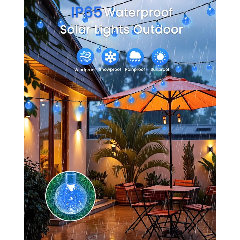 LORRYTE 2-Pack 120 LED Blue Solar String Lights Outdoor -