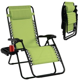 Tangkula Zero Gravity Chair, Folding Patio Lounge Chair Adjustable Outdoor Recliner with Cup Holder, Wide Armrest for Patio Garden Poolside Outdoor Yard Beach, Support 350 lbs (1, Green)
