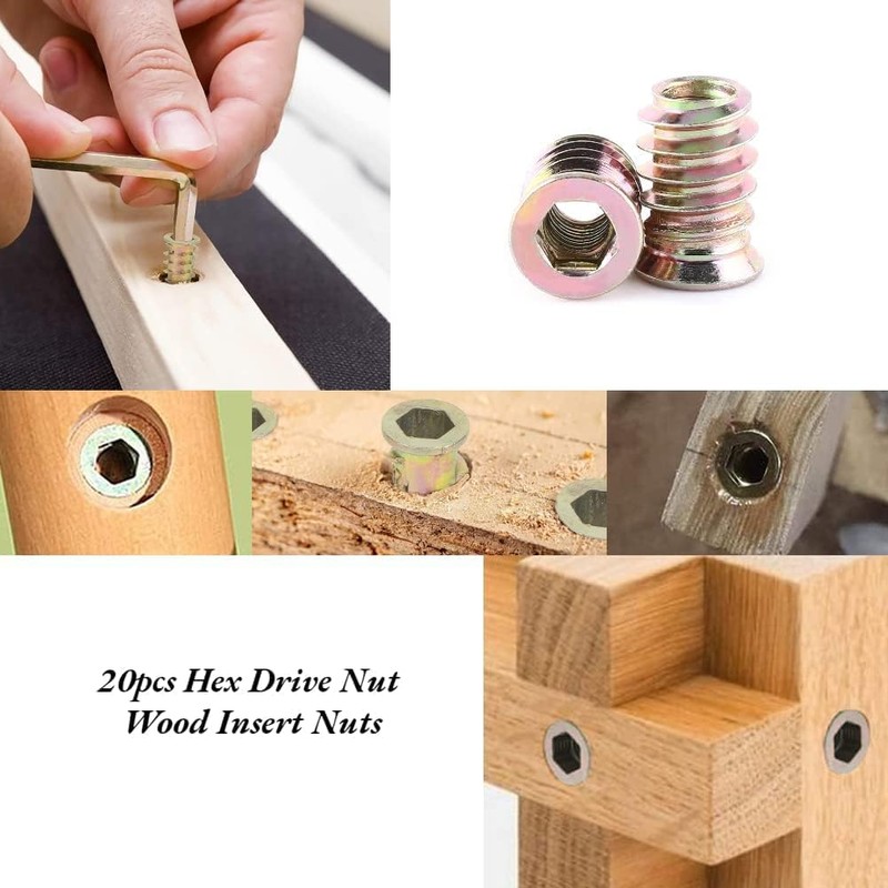 Threaded Insert, 20pcs Carbon Steel Hex Socket Drive Insert Nuts