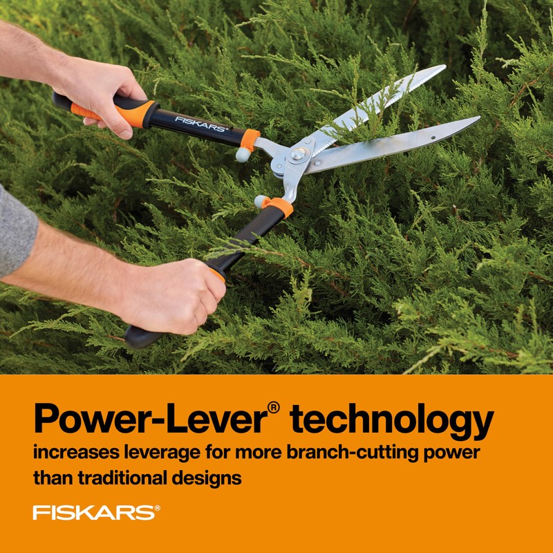 Fiskars 23-Inch Power-Lever Hedge Shears, Self-Sharpening Precision-Ground Steel Blades, For