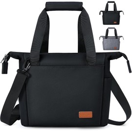 Lonchera para Hombre y Mujer Bolsa de Almuerzo Múltiples Bolsillos Lunch Bag con Correa de Hombro,Forro a Prueba de Fugas Bolsa Lonchera Termica para Trabajo Oficina Picnic Exterior,Negro