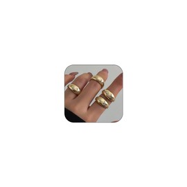 Chunky Gold Rings set for Women Statement Rings Open Dome Ring Adjustable Thick Ring Geometric Curved Stackable Ring Chunky Silver Rings Jewelry for Women Girls Gifts (B-GOLD)