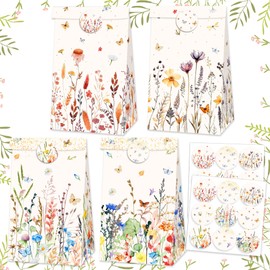 Pack of 12 Wildflower Theme Favor Bags Treat Candy Goodies Bags for Floral Flower Bridal Shower Baby Shower Birthday Wedding Party Accessories