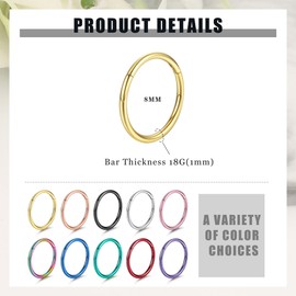 Chriscoco 10 Pieces 16/18G 316L Stainless Steel Nose Piercing Ring Nose Ring Septum Clicker Ring Septum Tragus Helix Daith Sleeper Conch Cartilage Piercing Earring Set for Men and Women, Stainless