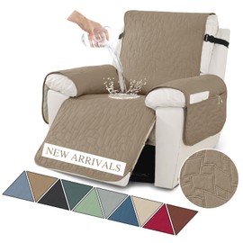 XINEAGE 100% Waterproof Recliner Chair Covers with Elastic Straps, Nonslip Reclining Couch Covers Washable Recliner Couch Cover with Pockets Furniture Protector for Pets Dogs (Light Coffee, 25")