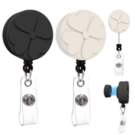 2 Pack Magnetic Badge Holder with Strong Magnet Back - Four-Leaf Clover Retractable Badge Reel, ID Card Clip for Nurses, Teachers, Office Professionals (2, Black&Beige)