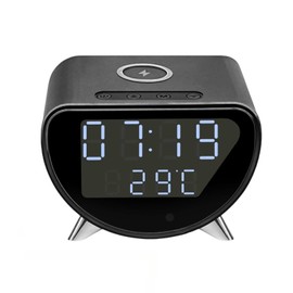 InCliick Mini Camera 4K Desktop Alarm Time & Temperature Display Support Wireless Charge Motion Zone Detection Cam Clock for Home & Office Use(No Audio)