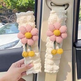 LIFOPY 2 Pack Car Seat Belt Cover Pads, Soft Seat Belt Shoulder Pad with Petals, Cute Floral Car Seatbelt Covers Protector for Women Girls, Universal Fit for Cars (Pink)